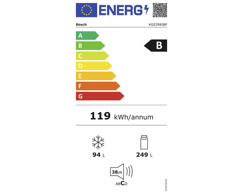 Kühl- und Gefrierkombination Bosch KGE398IBP BxHxT 60 x 201 x 65 cm Kühlteil 249 l Gefrierteil 94 l
