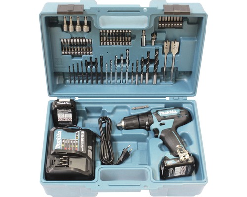Akku-Schlagbohrschrauber Makita HP333DSAX1 12V inkl. 2 x Akku 2,0 Ah, Ladegerät und
            Transportkoffer mit Bohrer-/Bit-Set