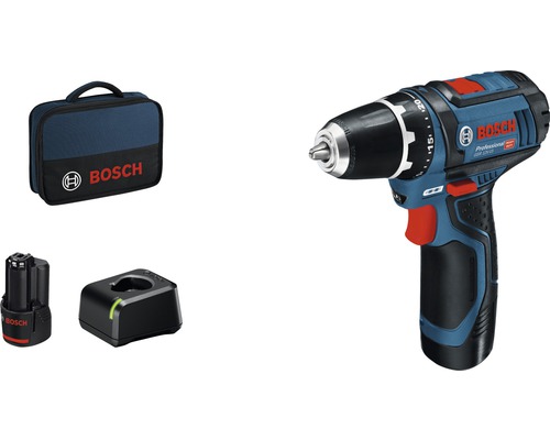 Akku-Bohrschrauber Bosch Professional GSR 12V-15 inkl. 2 x Akku 2.0 Ah, Ladegerät und
            Tasche