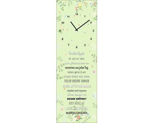 Wanduhr Glas Familienregeln III 20x60 cm