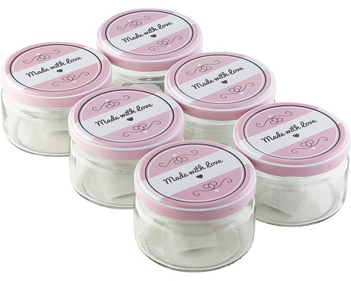 Einmachglas "Made with Love" 250 ml 6 Stk zufällige Farbauswahl