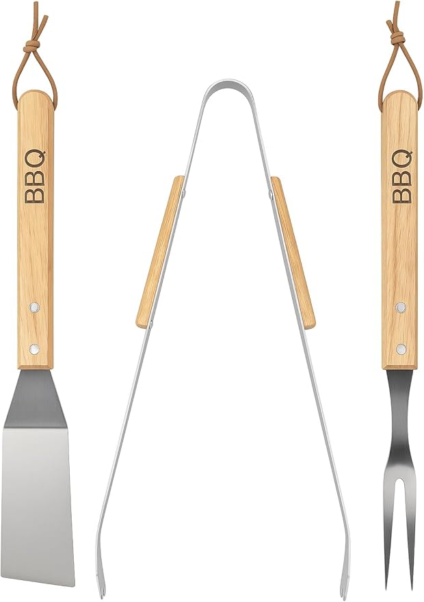 Grillbesteck-Set 3-teilig (Zange, Wender, Gabel)