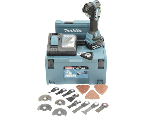 Akku-Multitool Makita 18V DTM52T1JX2 inkl. Akku 5,0 Ah, Ladegerät, Zubehörbox und MAKPAC Systemkoffer
