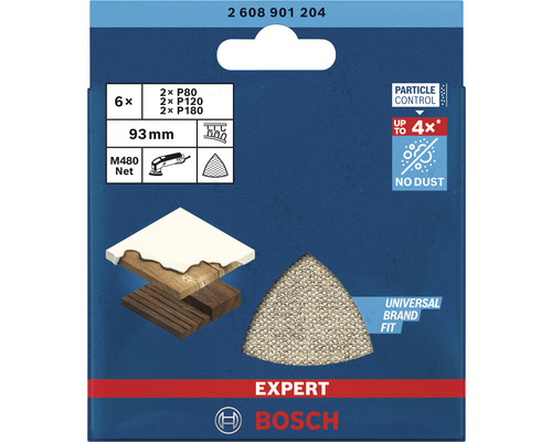 Schleifblatt für Deltaschleifer Bosch, 93x93x93 mm, Korn 80/120/180, Ungelocht, 6 Stück