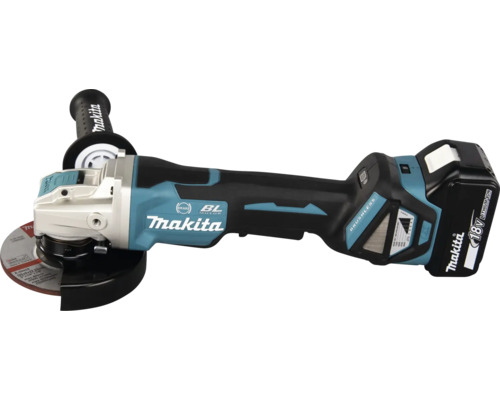 Akku-Winkelschleifer Makita DGA519RTJ mit X-LOCK Schnellwechselsystem, inkl. 2 x Akku 5,0 Ah, Ladegerät und MAKPAC Gr. 3