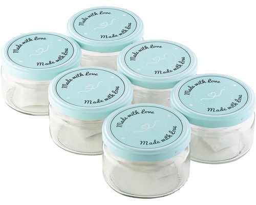 Einmachglas "Made with Love" 250 ml 6 Stk zufällige Farbauswahl