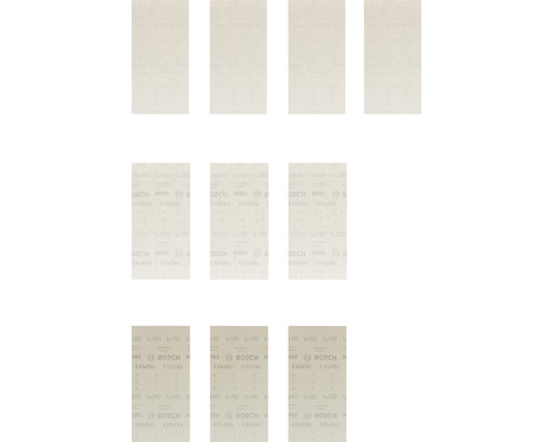 Schleifblatt für Schwingschleifer Bosch, 115x230 mm, Korn 80/120/180, Ungelocht, 10
            Stück